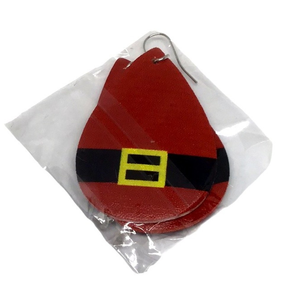 Pierced Earrings Santa Claus Red Suit Black Belt Gold Buckle Faux Leather NEW